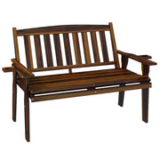 Wood Outdoor Bench, 2-Person Garden Bench with Cupholder Armrests