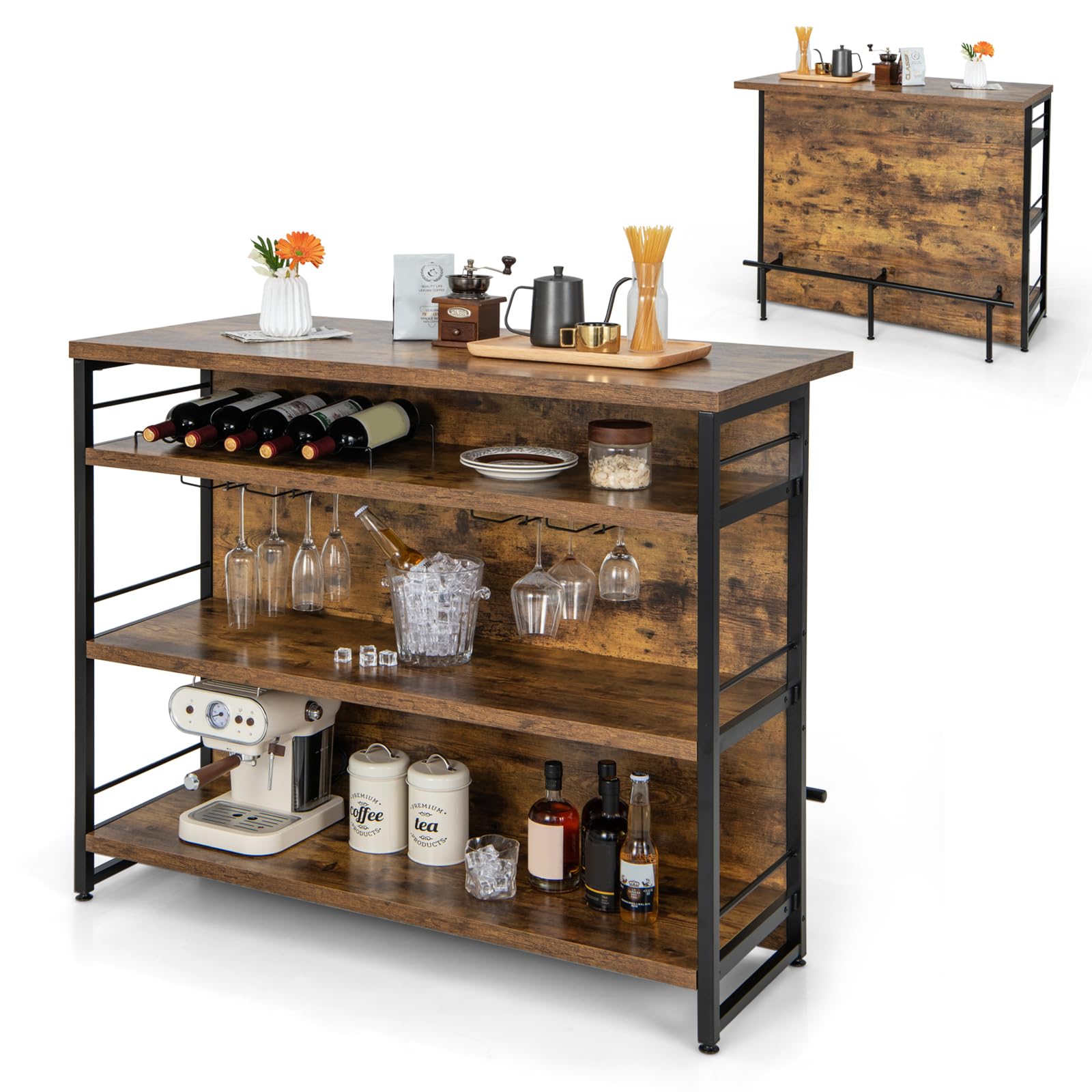 Home Bar Unit, 4 Tier Liquor Bar Table with Footrest