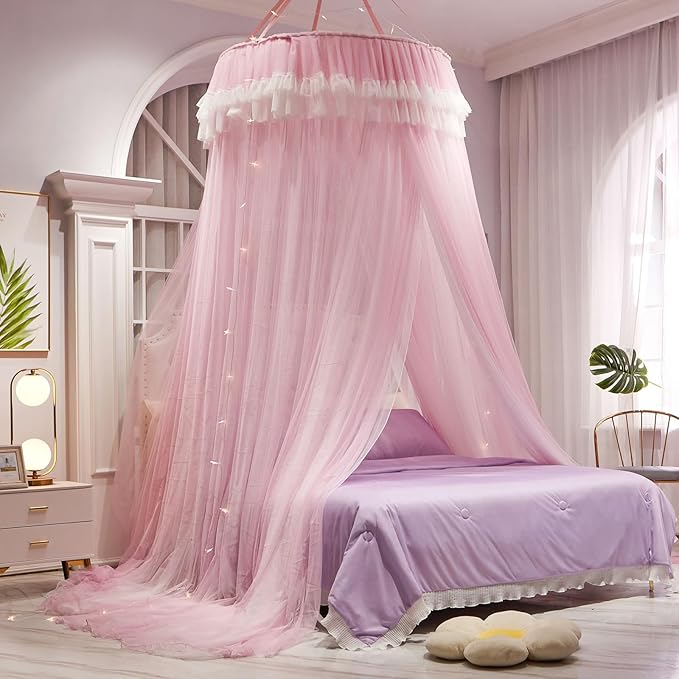 Girls and Adults Canopy Bed, Elegant Double-Layer Bed Curtain