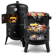 Vertical 17 Inch Charcoal BBQ Smoker, 3-in-1 Portable Outdoor Grill Cooker