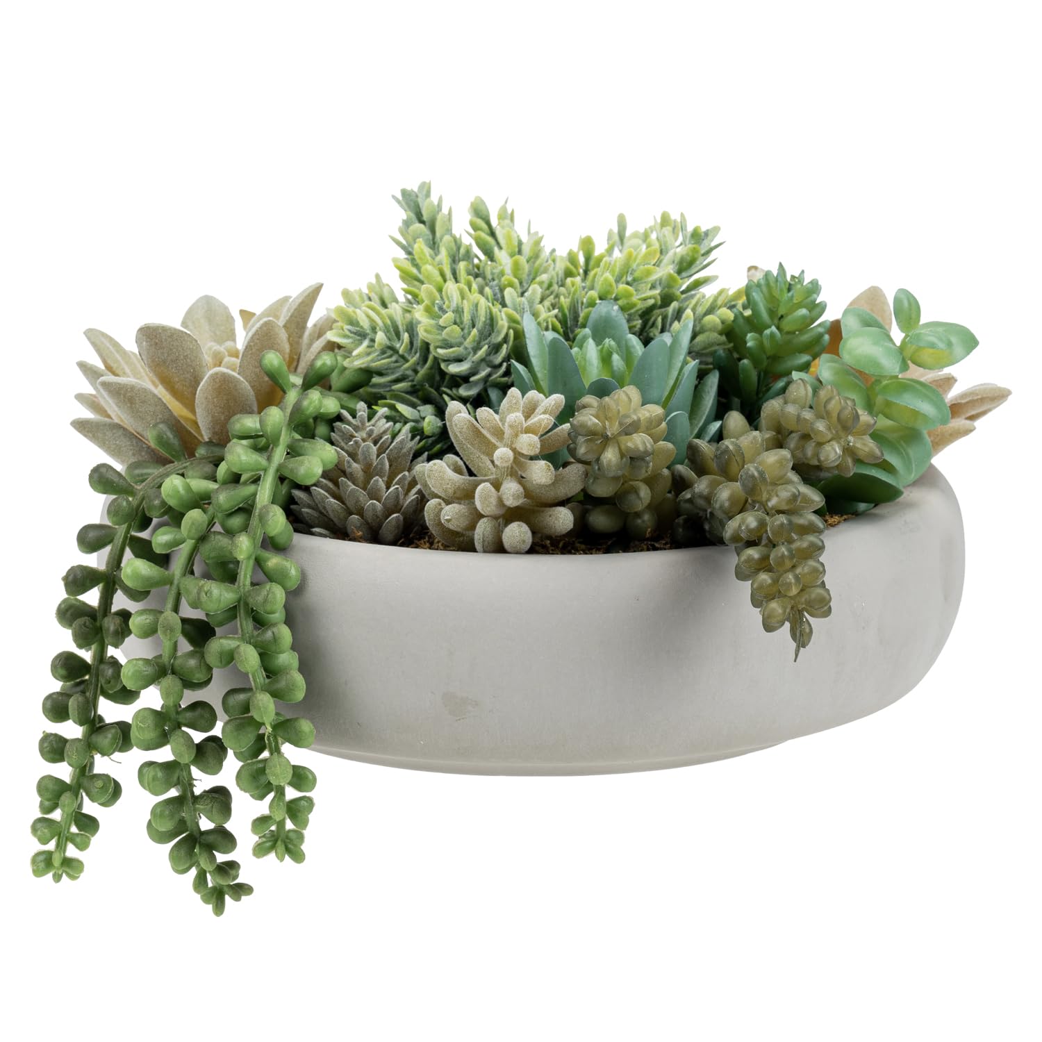 8 Inch Modern Artificial Succulent Arrangement in Gray Cement Plant Bowl