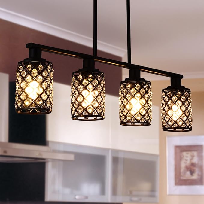 Kitchen Island Lighting,5-Light Dining Room Light Fixture Over Table,Black Linear Chandelier