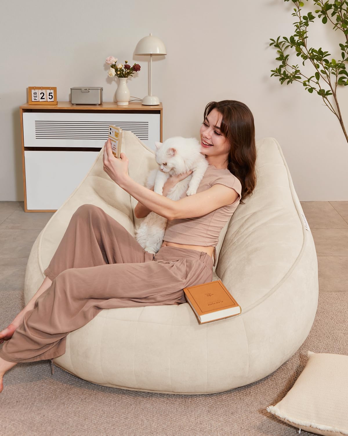 Cafy Reading Chair,Memory Foam Filling,Bean Bag Chair with Aesthetic Design