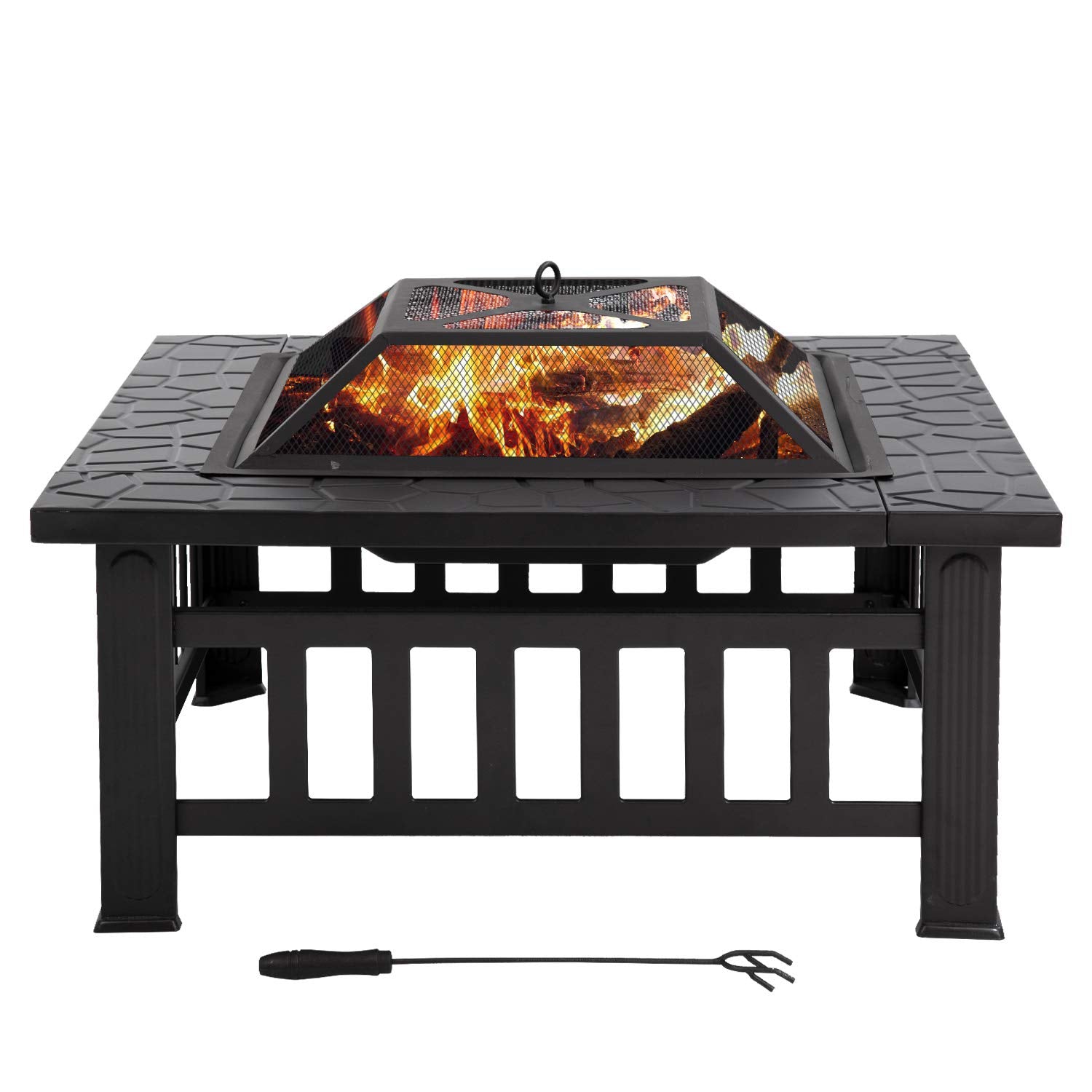 Fire Pit 32 inch Square Metal Firepit for Patio Wood Burning Fireplace