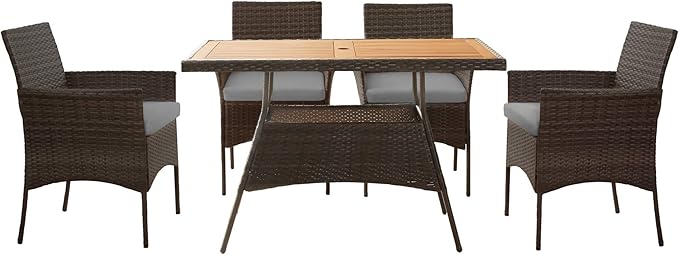 Outdoor PE Rattan Dining Set for Four, Removable Water-Resistant Cushions