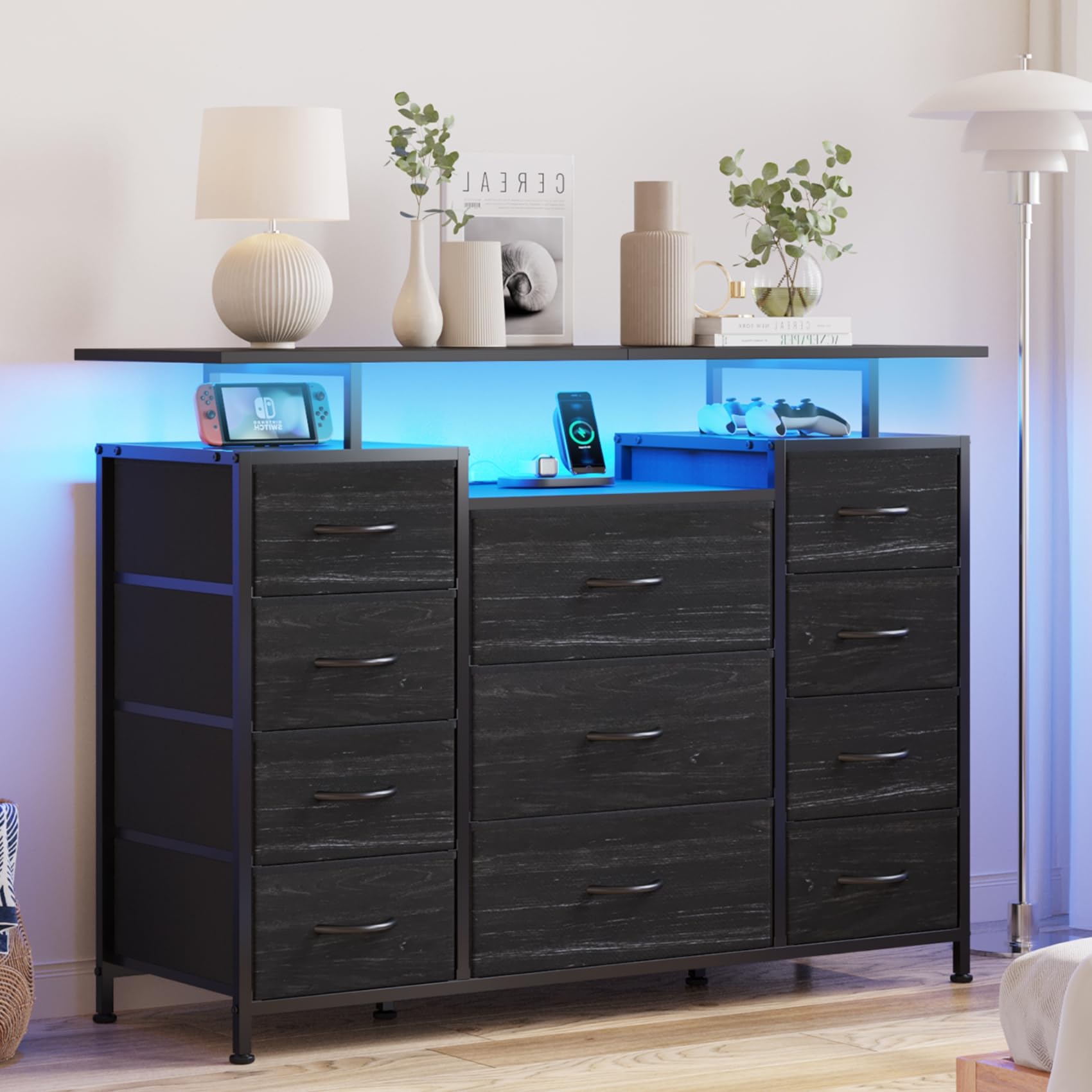 11 Drawers Dresser with Fabric Drawers,Charging Station