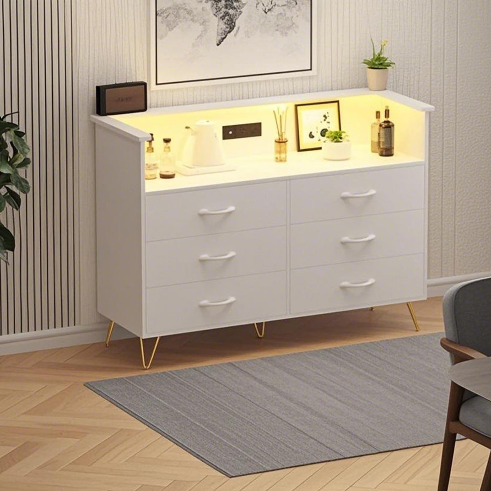 Garvee Dresser for Bedroom with Charging Station & LED Light