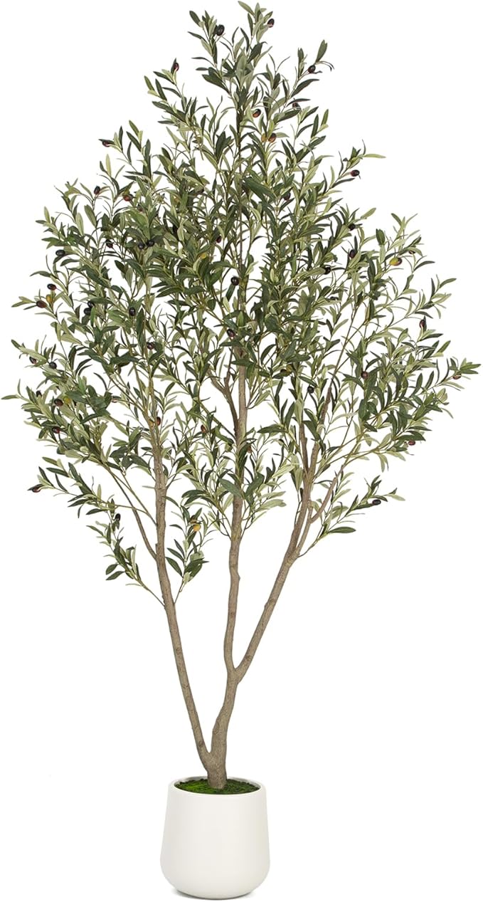 Olive Trees Artificial Indoor, 5FT Tall Faux Olive Tree with White Tall Planter