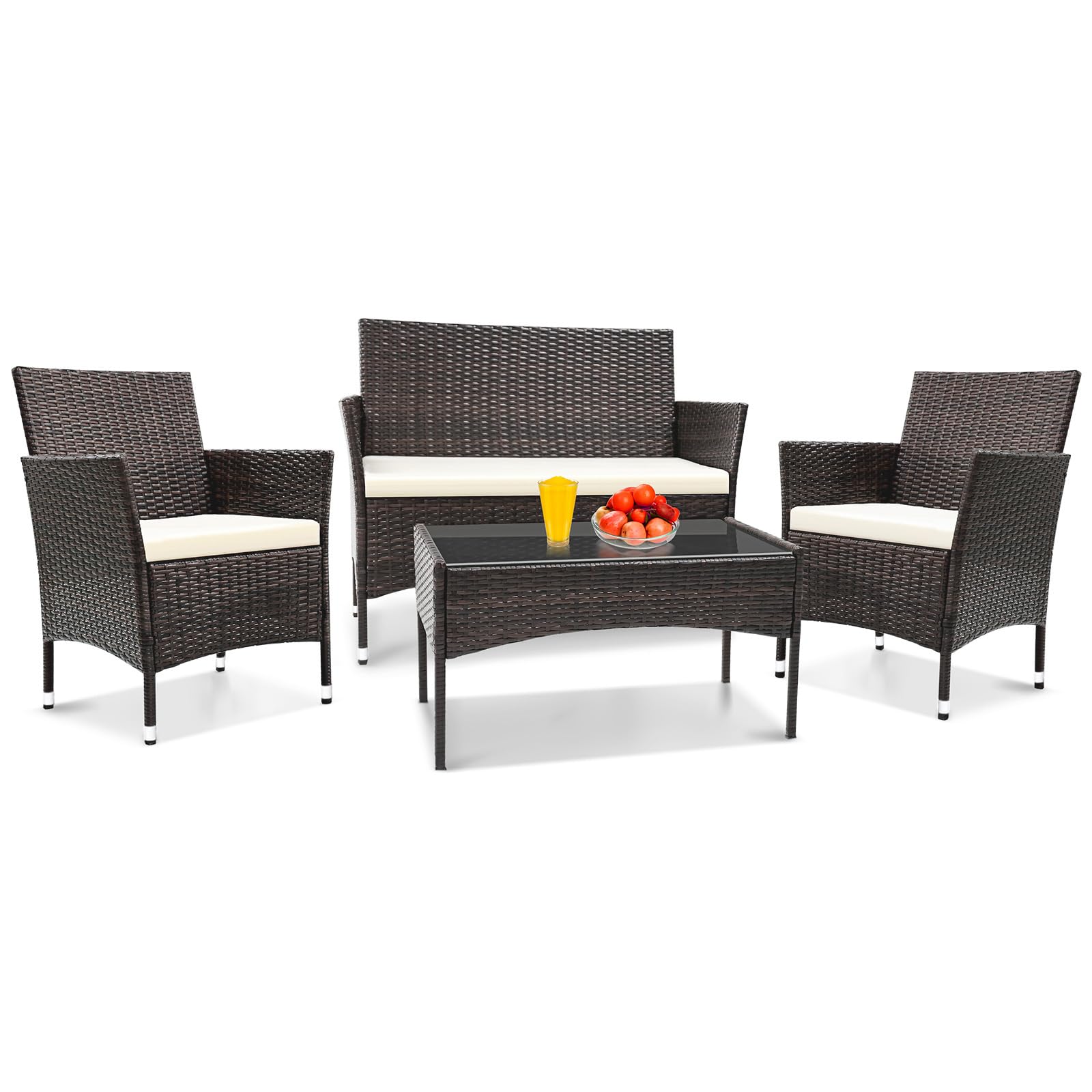 Outdoor Patio Furniture Sets, 4 Pieces Rattan Chairs Wicker