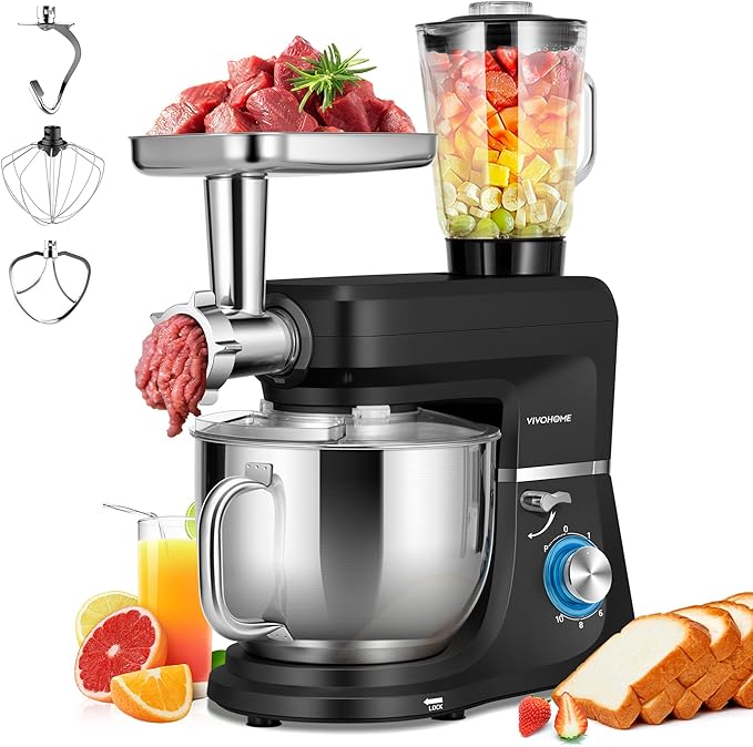 6 in 1 Multifunctional Stand Mixer with 8.5 Quart Stainless Steel Bowl