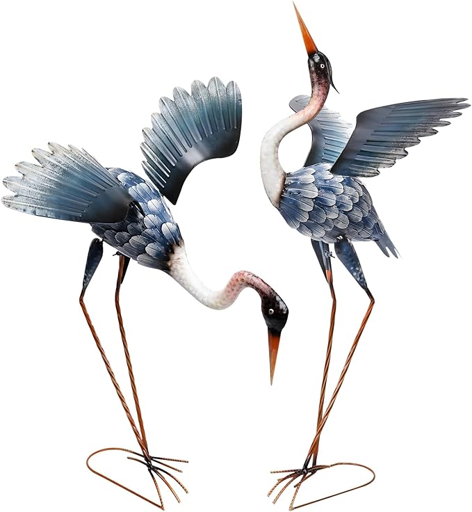 Pink Flamingo Statue-Garden Statues for Outside - 2 Pack Flamingos Sculptures Statue