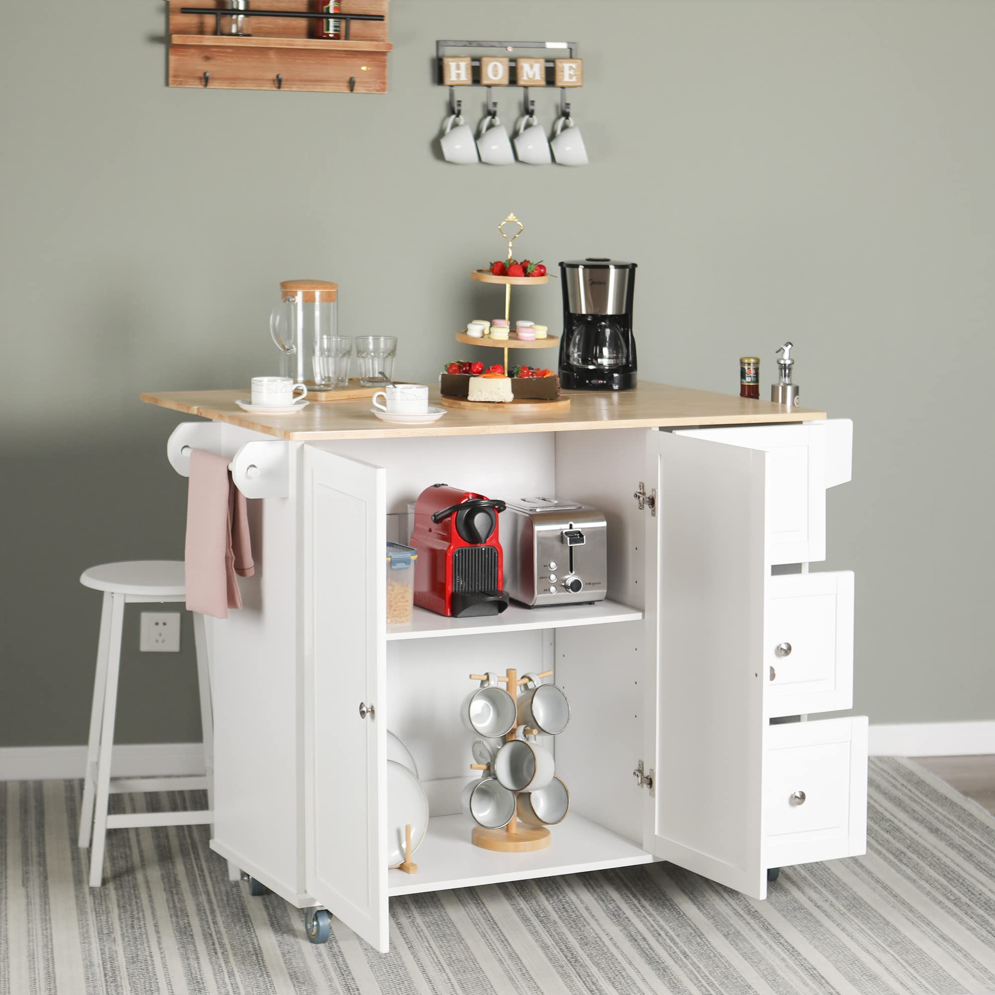 Kitchen Island on Wheels, Portable Rolling Kitchen Cart Storage Cabinet