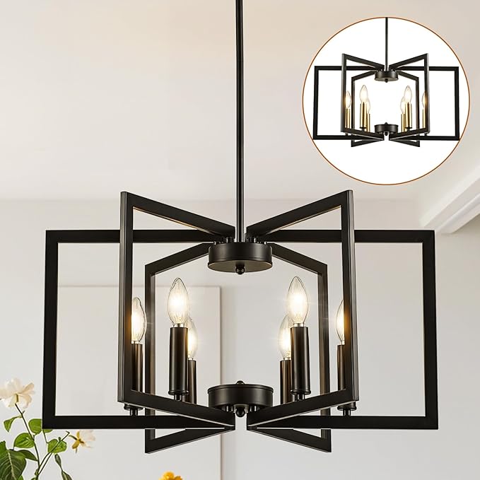 Black Modern Farmhouse Wagon Wheel Chandelier for Dining Room Light