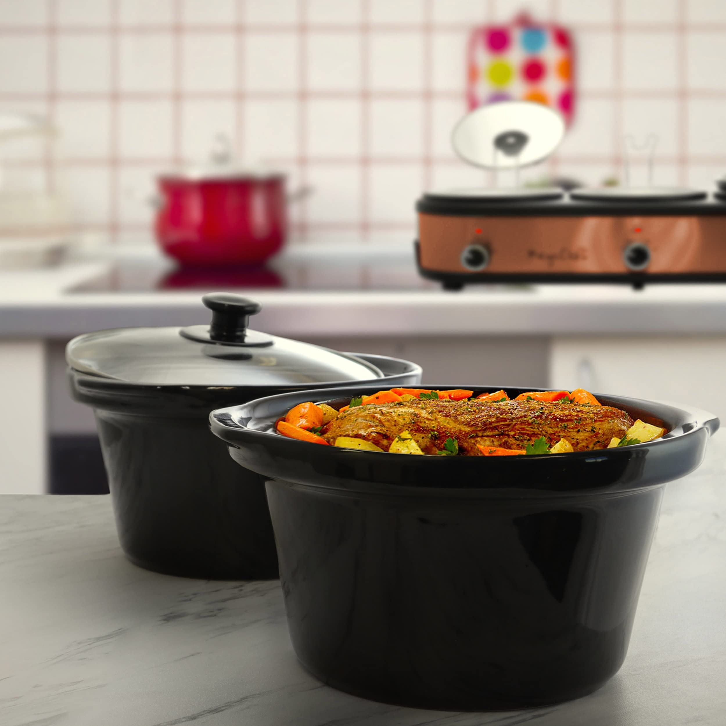 2.5 Quart Slow Cooker and Buffet Server in Brushed Copper and Black Finish