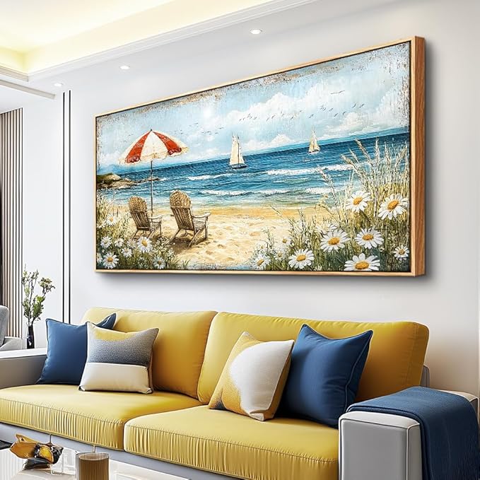 Large Canvas Wall Art For Living Room Bedroom Wall Decor Office Blue Seaside
