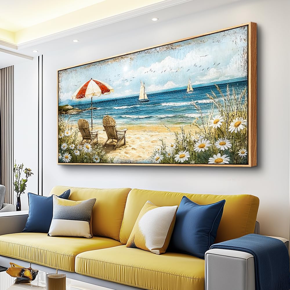 Large Canvas Wall Art For Living Room Bedroom Wall Decor Office Blue Seaside
