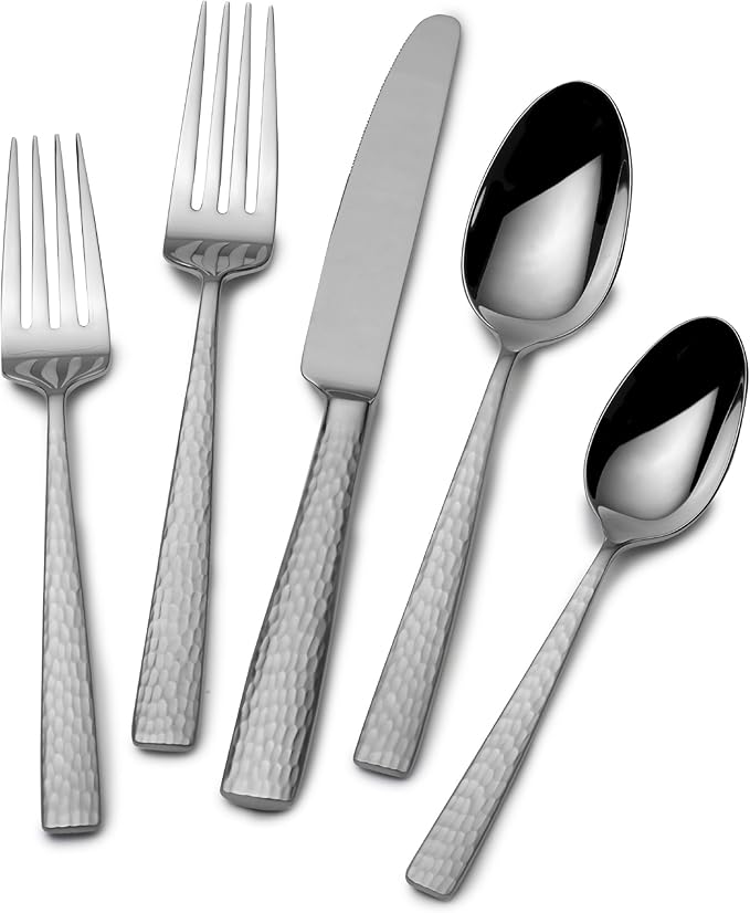 Virtuoso Frost Flatware Service for 12, 65 Piece Set, 18/10 Stainless Steel, Silverware