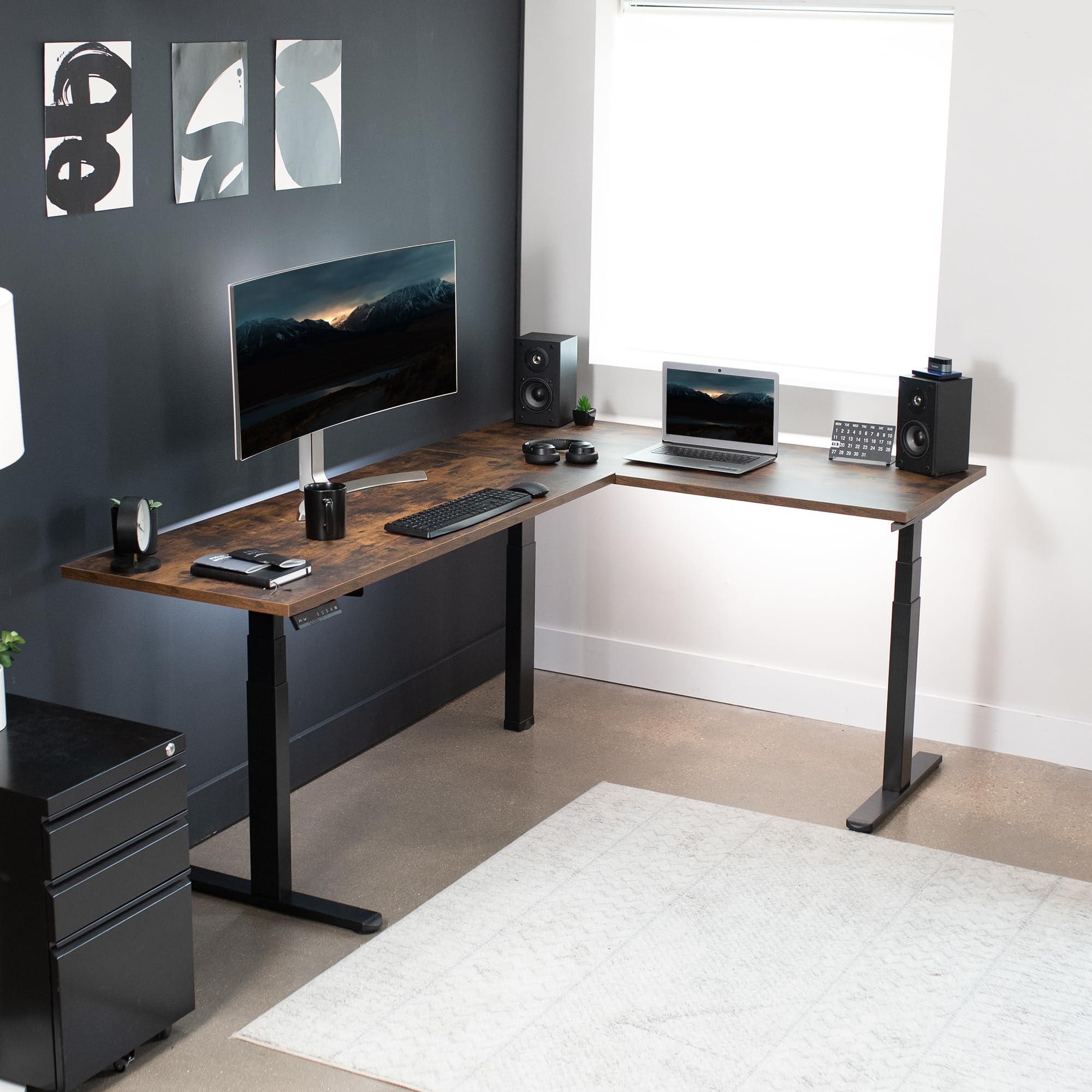 Electric Triple Motor Height Adjustable 3 Leg Corner Desk Frame
