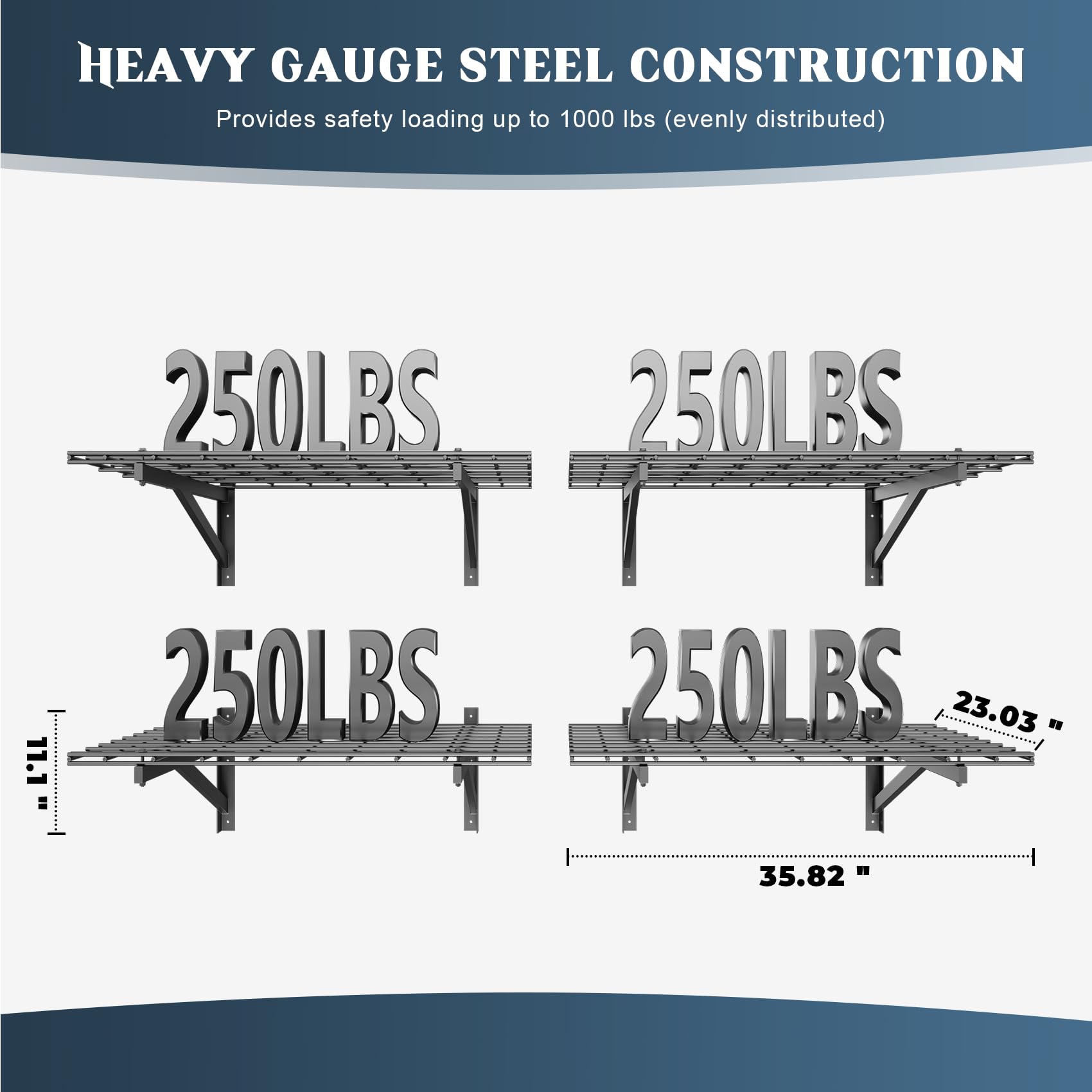 Jusgym 4 Pack Heavy Duty Garage Wall Shelving Set (2x3ft), Wall Mounted Garage Shelves 1000lbs Capacity, 24"x72" Wall Shelf Storage Rack Floating Shelves, Black