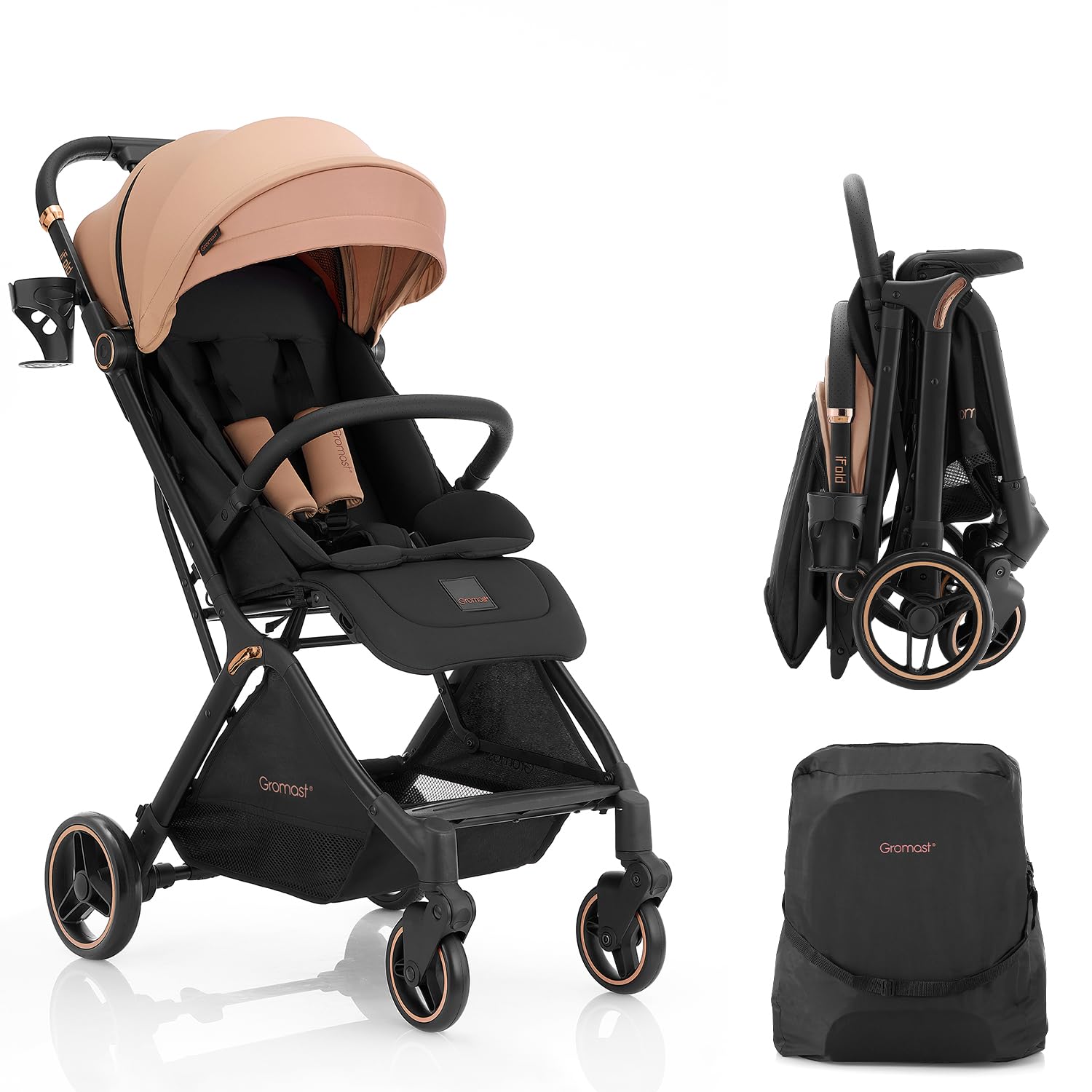 Gravity Folding Baby Stroller - Portable Travel Toddler Stroller w/Adjustable Backrest