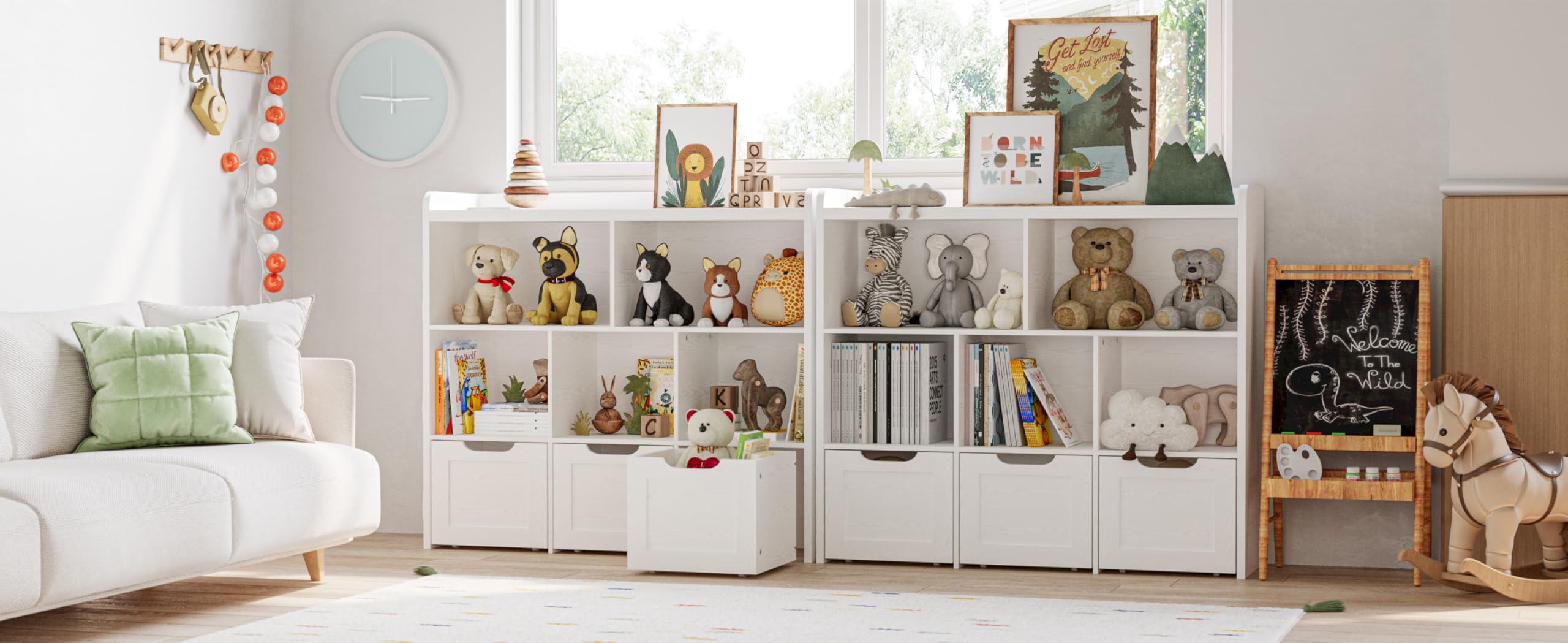 Toy Storage Organizer with 3 Movable Drawers, Multifunctional Floor Storage Cabinet Toy