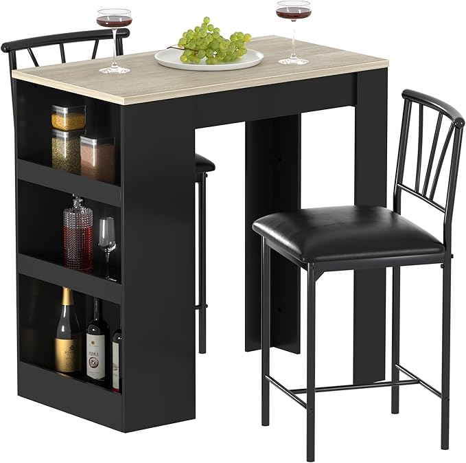 Small Bar Table and Chairs Tall Kitchen Breakfast Nook with Stools/Dining Set for 2