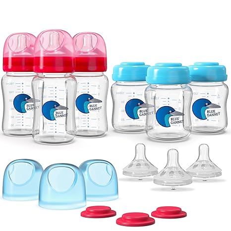 Multipurpose Anti-Colic Glass Baby Bottles with Slow Flow and Natural Flow Nipples