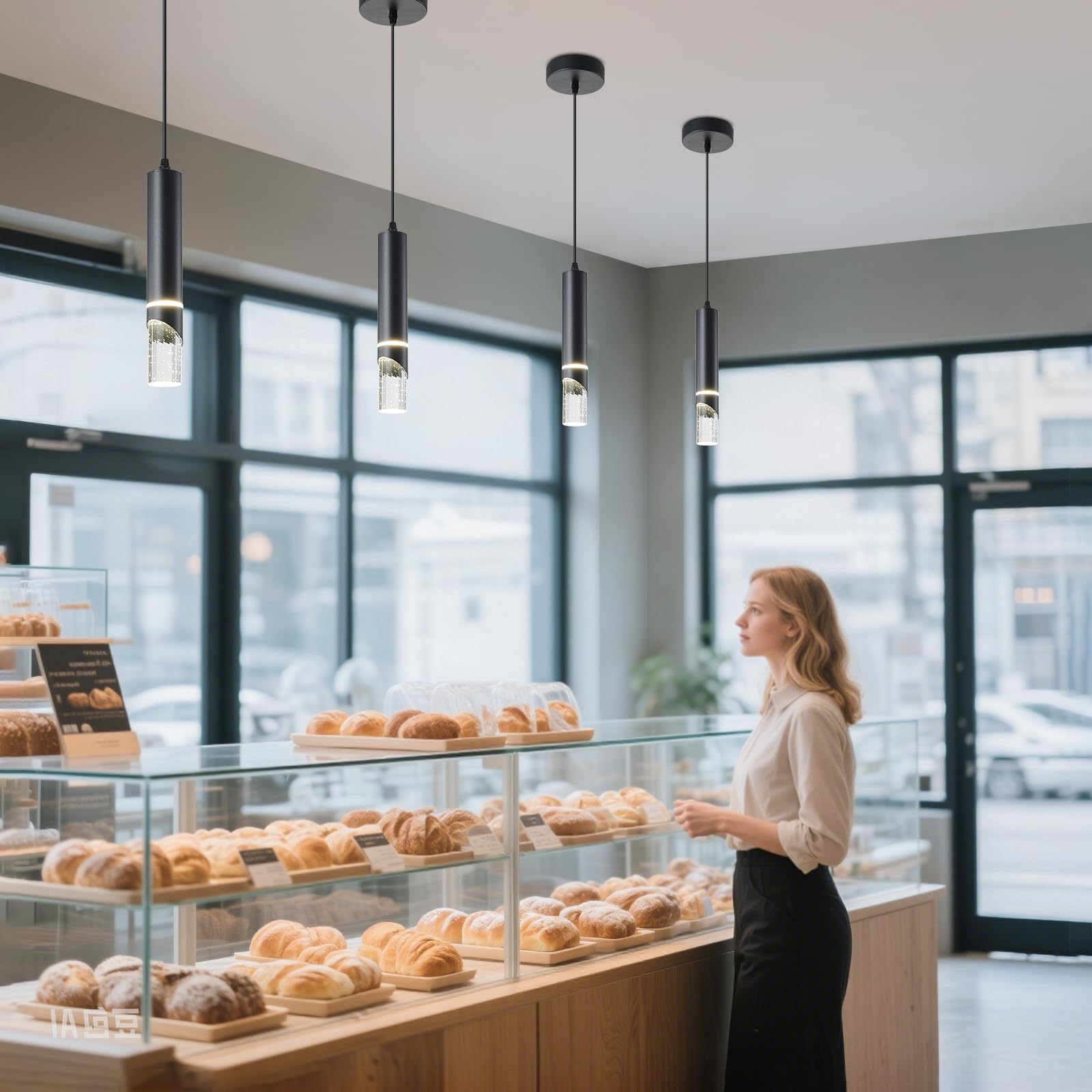 Pendant Lights Kitchen Island Dimmable LED Kitchen Lighting Matte Black Hanging Light