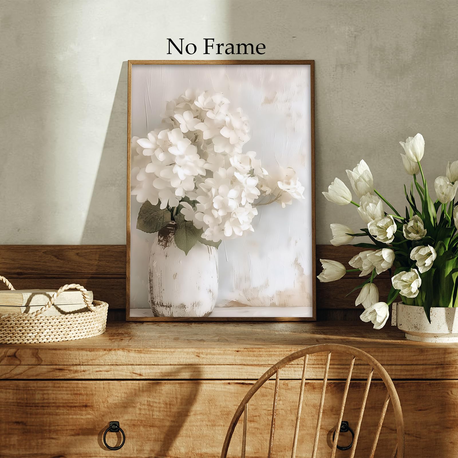 Vintage Hydrangea Picture Farmhouse Flower Canvas Wall Art Rustic Country Artwork White