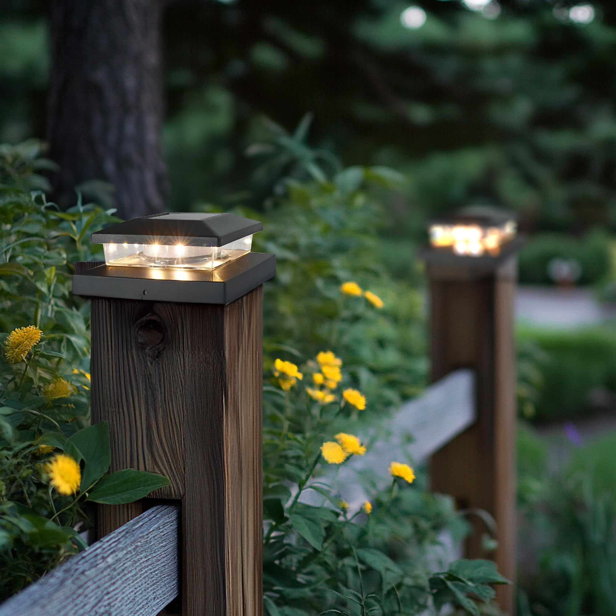 TW SHINE Solar Post Cap Lights Outdoor, 12 Pack Waterproof Solar Powered Deck Fence Post Lights, Warm White Post Light for Garden Patio Porch for 4x4, 5x5 or 6x6 Wooden Posts