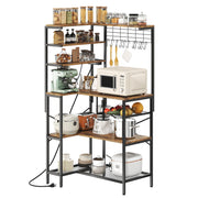 with Power Outlet, 6-Tier Microwave Stand with Open Storage, Coffee Bar with Hooks,