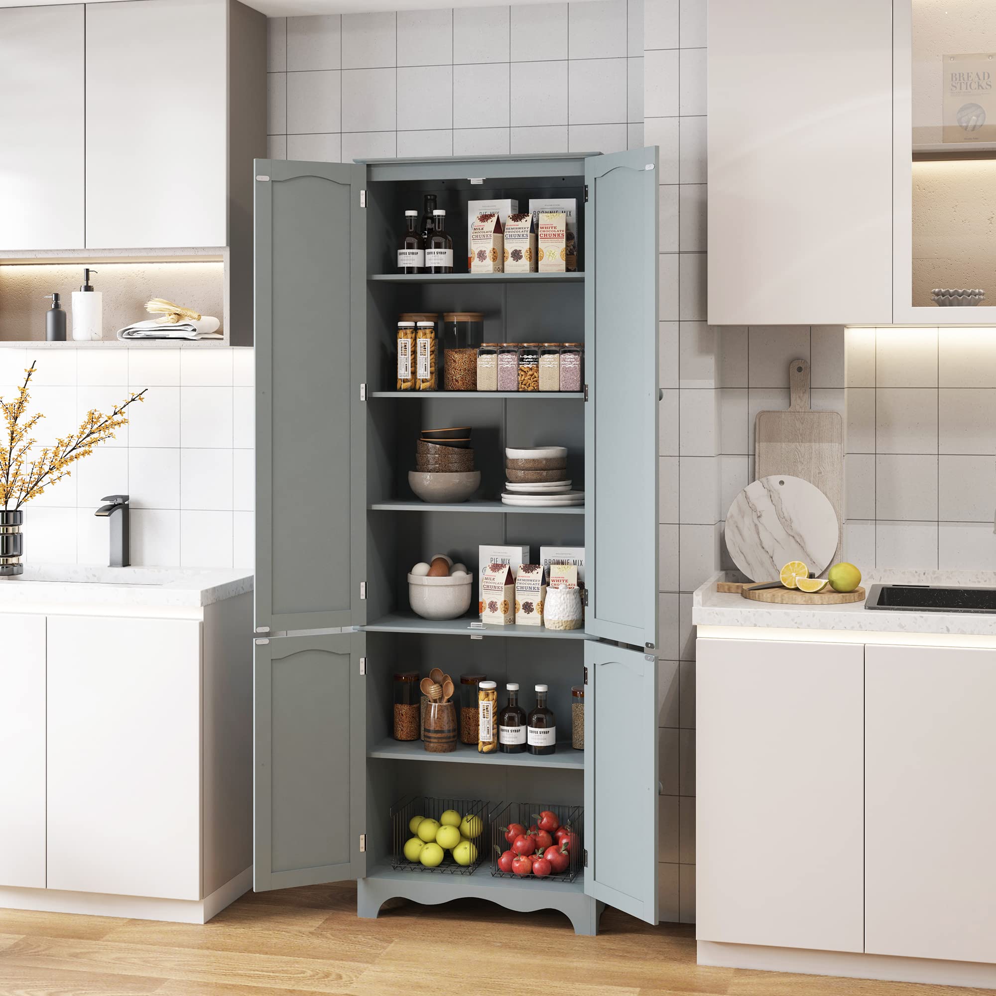 72'' Tall Kitchen Pantry Cabinet, Freestanding Storage Cabinet with Doors and Shelves