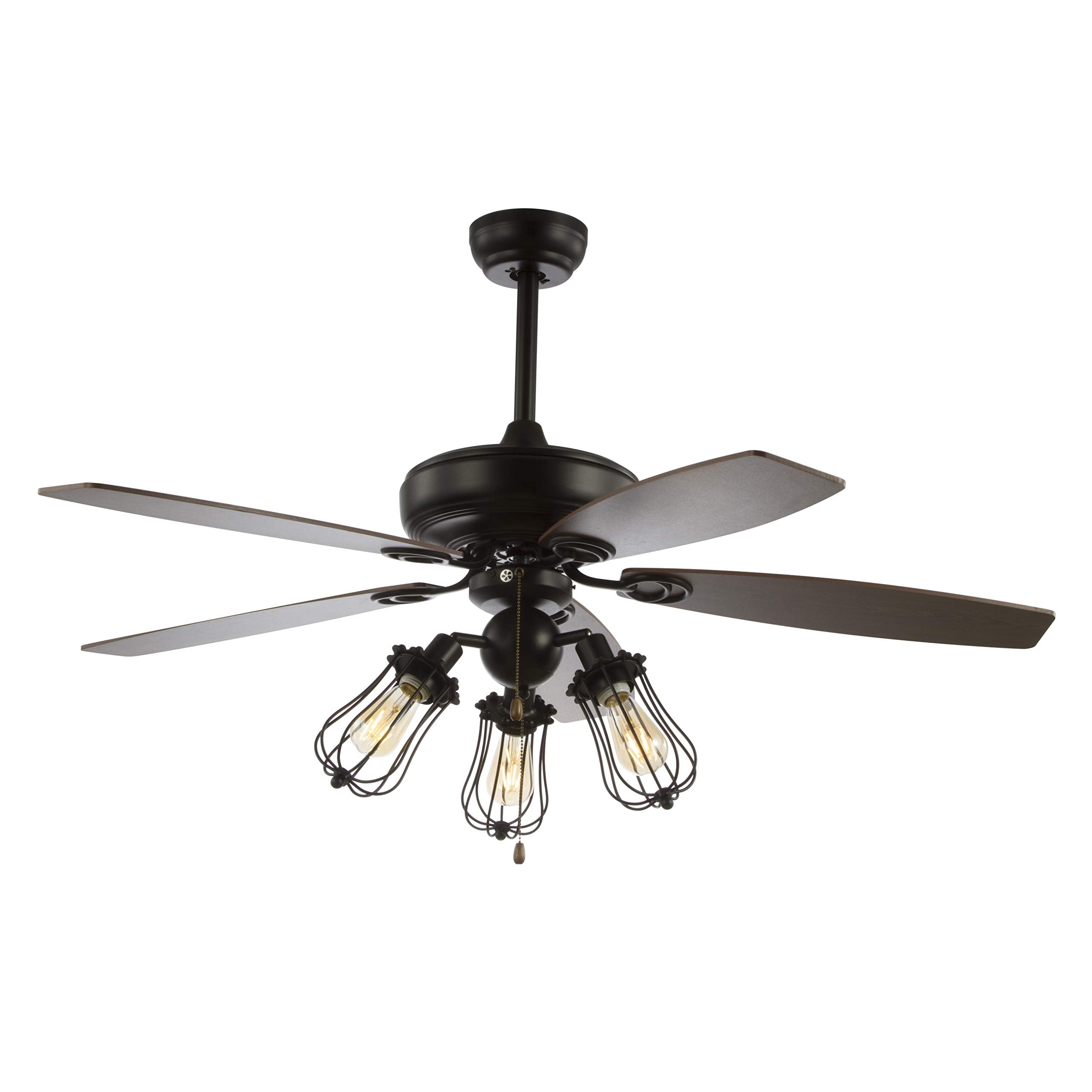 Lucas 52" Caged 3-Light Metal/Wood LED Ceiling Fan and Pull Chain, Farmhouse, Bohemian