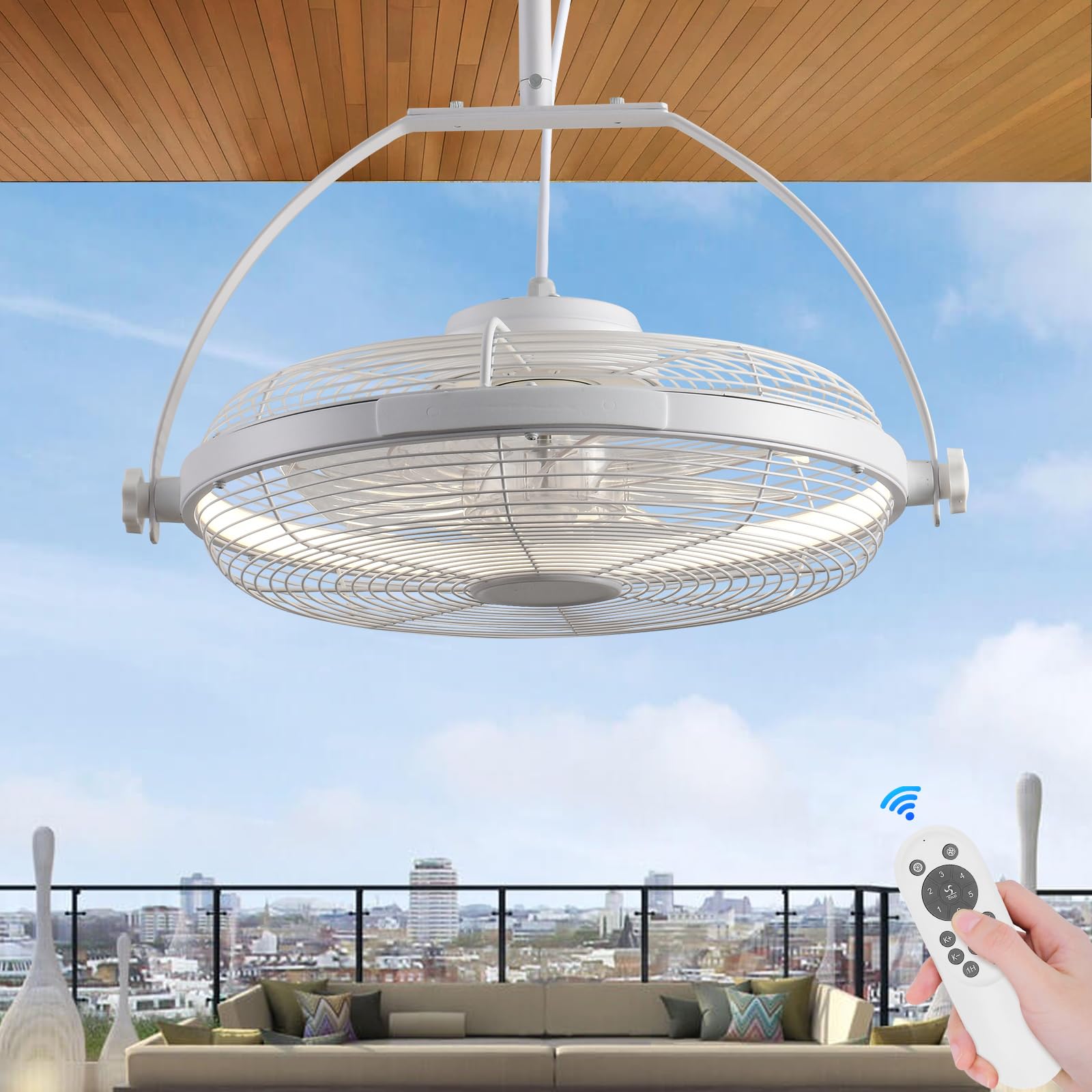 Gazebo Fans Outdoor Hanging Ceiling Fans with Lights,16" Portable Plug in Ceiling Fan