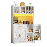 Pantry Cabinet with LED Lights and Charging Station, Kitchen Pantry Cabinet