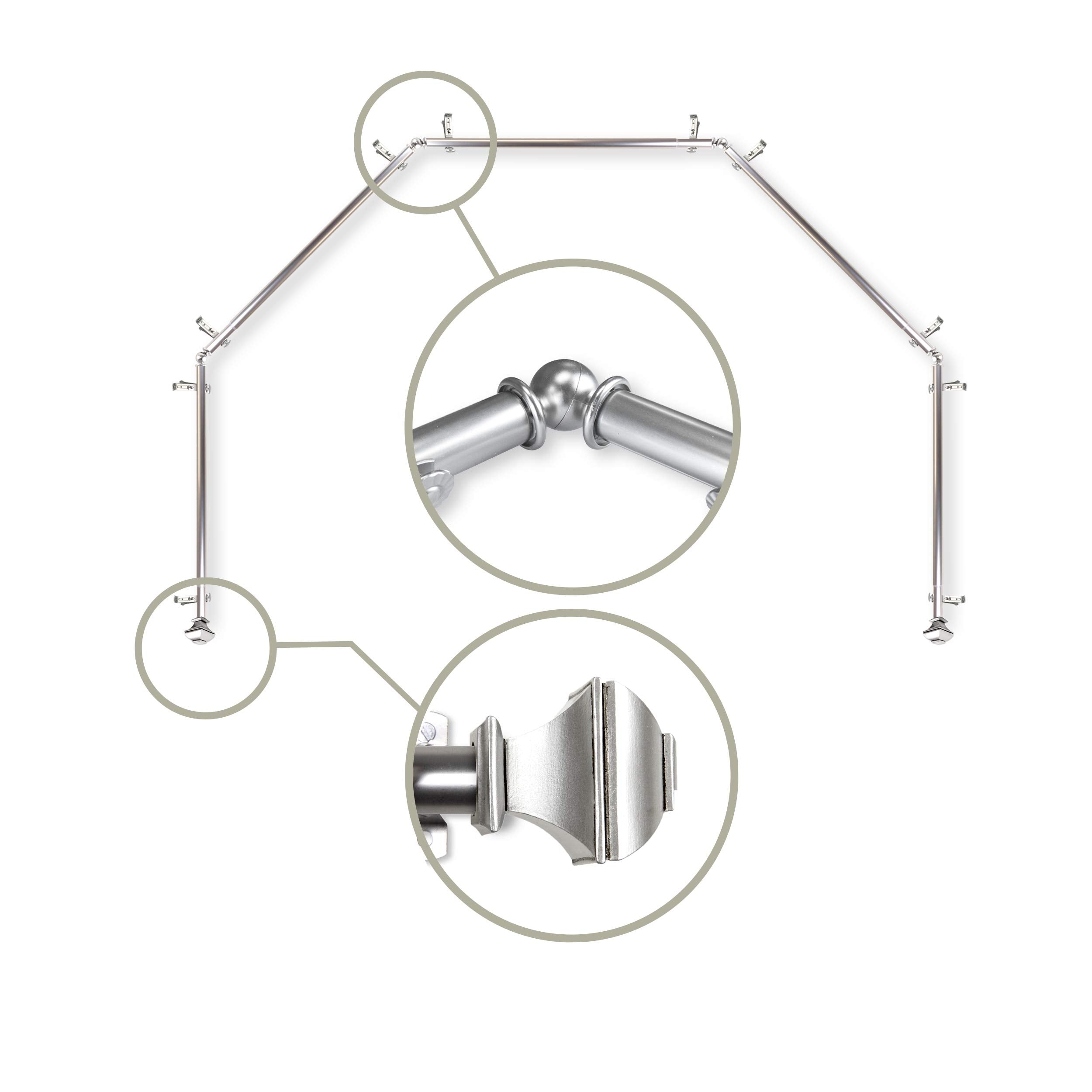 13/16" Moyat 5-Sided Bay Window Curtain Rod - Satin Nickel