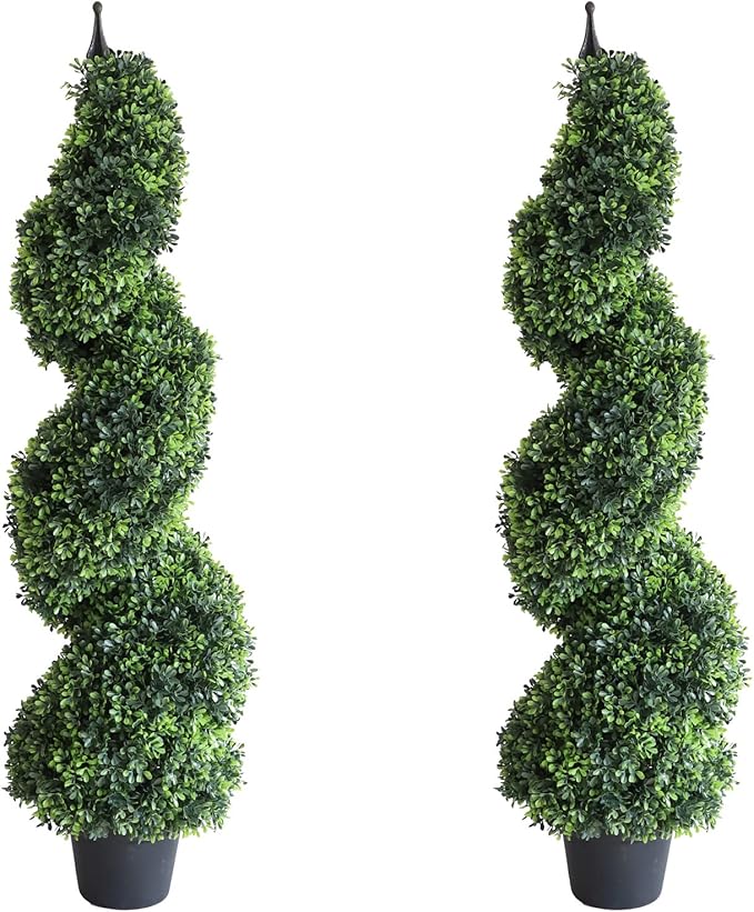 Artificial Topiaries Outdoor Boxwood Topiary Tree, Faux Spiral Topiary Trees 3ft (2 Pieces