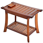 Teak Shower Chair Stool, 24 Inch Shower Bench Seat, Wooden Bathroom Bench with Storage Shelf for Adults, Elderly, Disabled Indoor & Outdoor Use (Walnut)