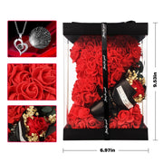 Rose Bear Birthday Gift for Women, Flowers Gifts for Mom Wife Grandma Daughter Friends Sister Her,Artificial Flowers Teddy Bear with Bouquet,Greeting Card,Mother's Day Christmas Valentines