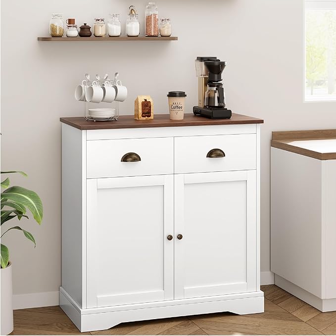 42" Farmhouse Buffet Cabinet with Storage, Coffee Bar Cabinet with 3 Drawers