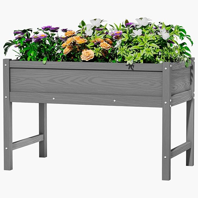 HDPE Raised Garden Bed with Legs, Outdoor Weather-Resistant Elevated Planter Box Stand