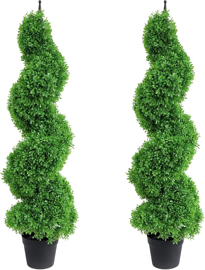 Artificial Topiaries Outdoor Boxwood Topiary Tree, Faux Spiral Topiary Trees 3ft (2 Pieces