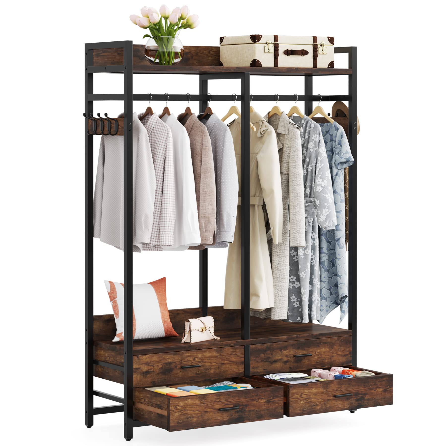 Freestanding Closet Organizer for Hanging Clothes, Heavy Duty Garment Rack