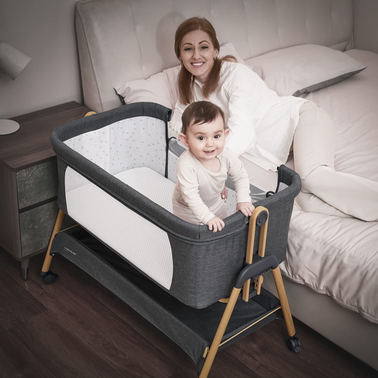 Baby Bassinet, Bedside Sleeper, Easy Folding Bedside Crib with Breathable