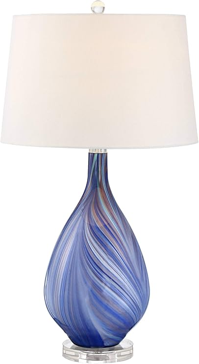 Taylor 29" Tall Teardrop Modern Coastal End Table Lamp Blue Art Glass Single Fabric