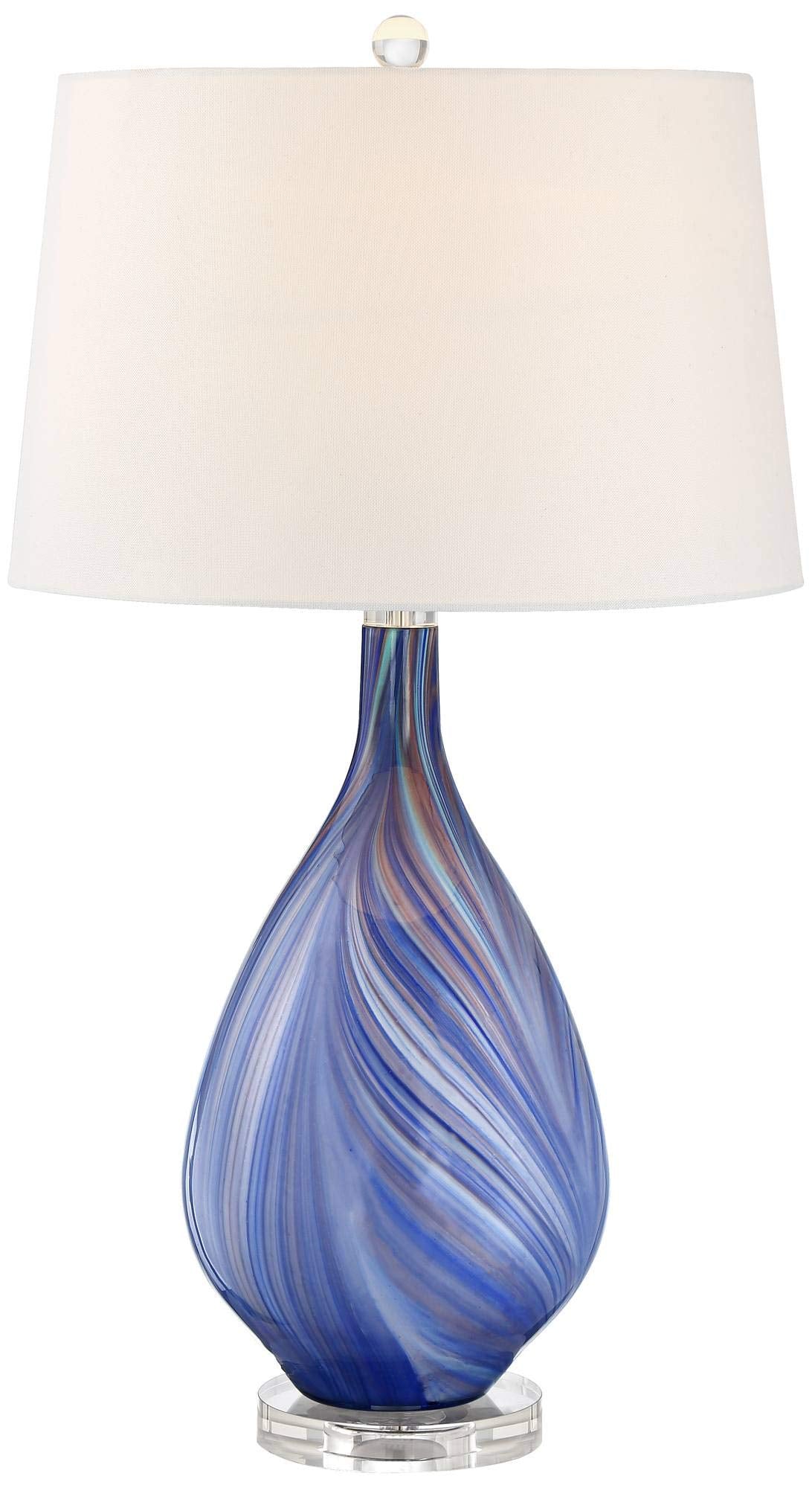 Taylor 29" Tall Teardrop Modern Coastal End Table Lamp Blue Art Glass Single Fabric