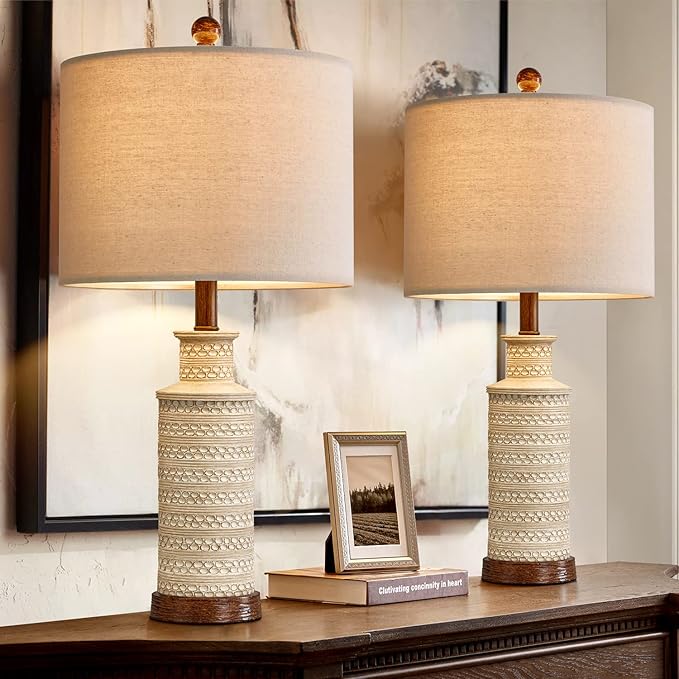 24'' Farmhouse Table Lamp Set of 2 for Bedroom Living Room Vintage Rustic