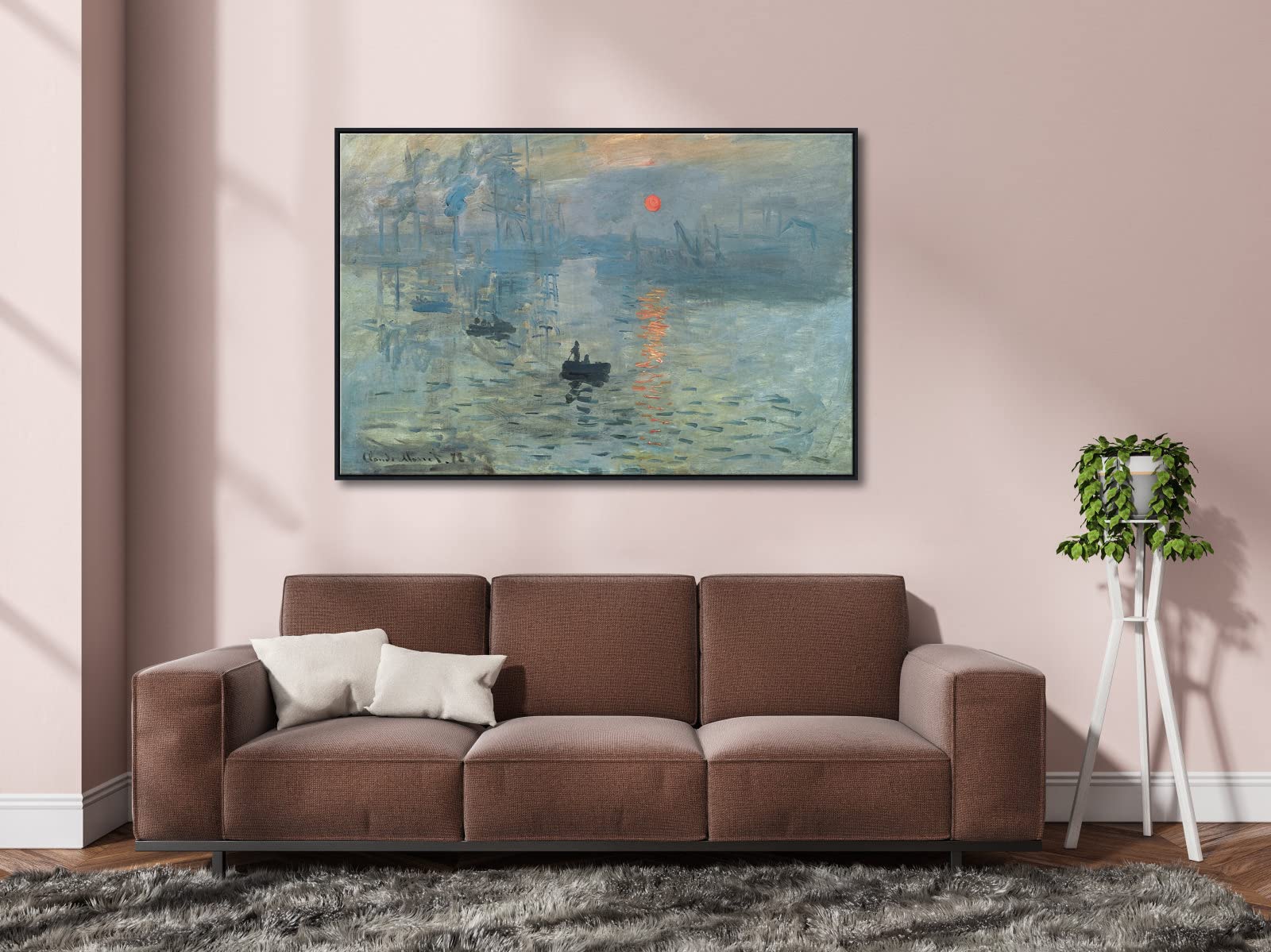 Extra Large Black Framed Art Impression Sunrise of Claude Monet Famous Paintings Reproduction Seascape Artwork Pictures on Canvas Wall Art for Home Decorations Black