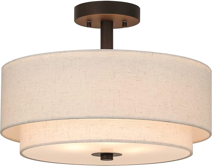 Light Semi Flush Mount Light, Close to Ceiling Light Fixture with Fabric Shade