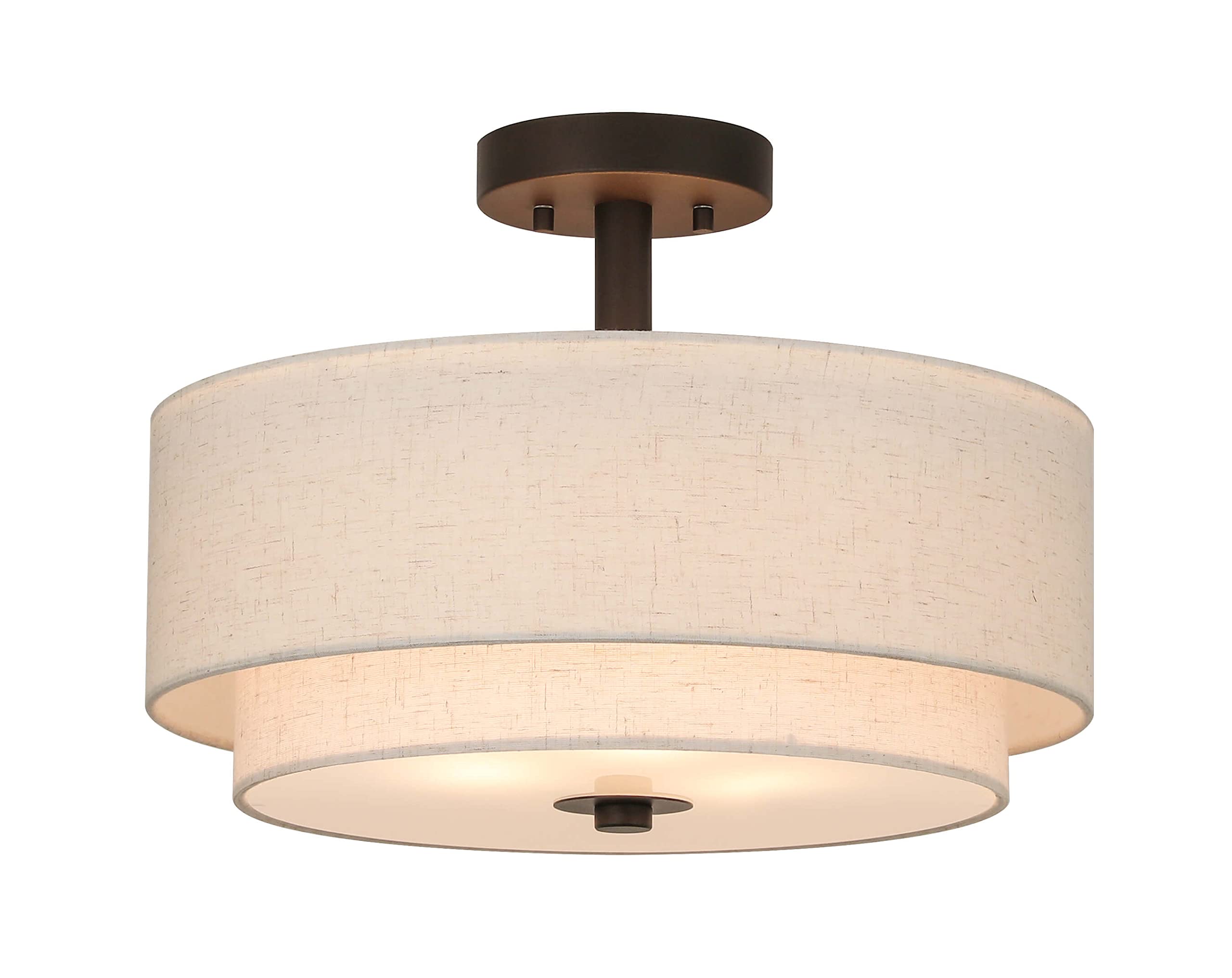 Drum Semi Flush Light, 3 Light Semi Flush Mount Ceiling Light Fixture with Fabric
